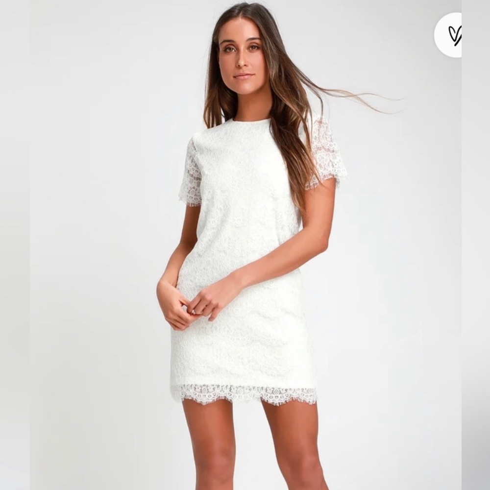Lulu’s White Lace Dress - Take Me to Brunch Ivory Lace Shift Dress